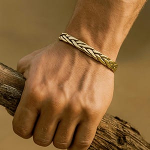 SANY / Braccialetto in ottone intrecciato - Braccialetto regolabile da guerriero, gioielli minimalisti ispirati ai vichinghi berberi