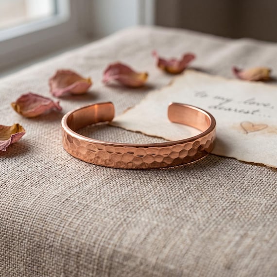 ANVIL | Lightweight Hammered Pure Copper Bracelet — Hand Forged Mens Cuff & Womens Rustic Jewelry, 7th Anniversary Gift 