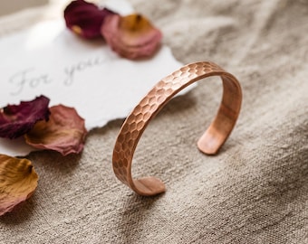 ANVIL — Hammered Copper Cuff, Pure Mens Bracelet, Rustic Womens Bangle, Forged Gift