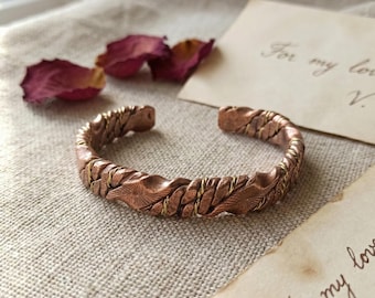 Oath | Mens Copper Cuff Bracelet, Engraved Rustic brass, Sunburst Engraved Heavy Bangle