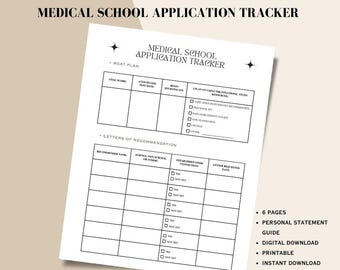 Medical School Application Tracker: Pre-Med Planner (Digital Download)