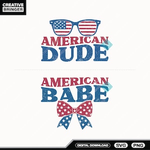 4th of July Matching Kids SVG+PNG, American Dude-Babe Svg, Boy And Girl Independence Day Design For T-Shirt, Sticker, Mug And More.