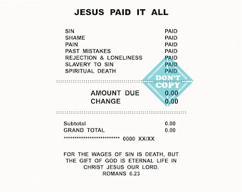 Christian SVG+PNG, Jesus Paid Sales Receipt Design, Romans 6:23 Fun Bible Verse Design For T-Shirt, Sticker, Mug And More(Digital Download).