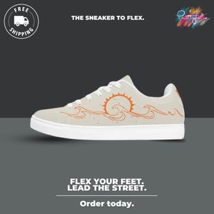 Baskets d'été unisexes orange vague en cuir pour hommes et femmes - Design classique blanc noir avec semelles intérieures en EVA souple