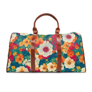 Flower Travel Bag, overnight bag, Weekender, PU Leather, Unique, Style - Waterproof Travel Bag, Overnight Bag, Carry-on Luggage - duffel bag