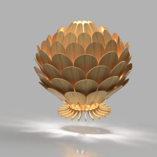 thistel flower table lamp wooden leaves light shade dxf laser files digital download