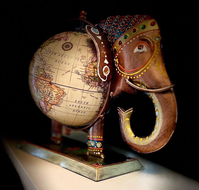 Metal Globe, Globe Stand, World Globe, Elephant Decor, Office Decor, Gift for Him Etsy