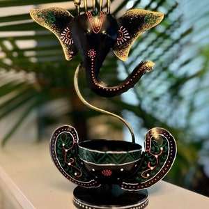 Tealight Holder  Ganesha Home Decor  Elephant God Festival Gift Housewarming Gift Hand painted Puja Room Incense Holder