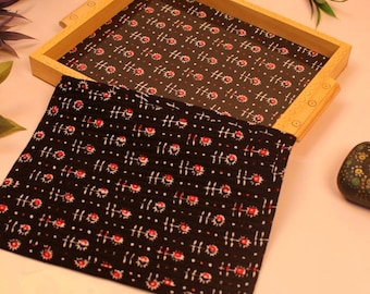 Elegant Wooden Serving Tray with Handles: Block Print Design