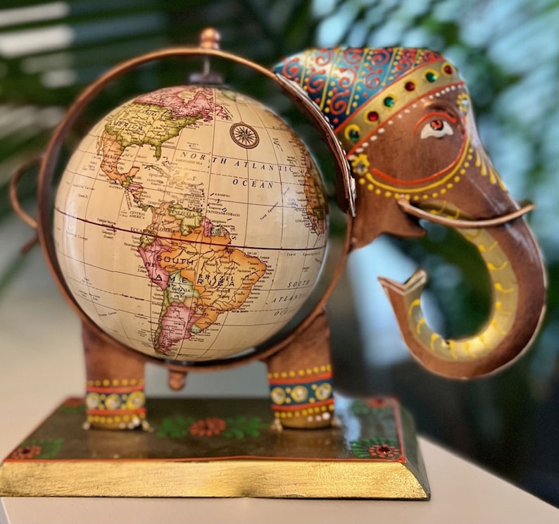 Metal Globe, Globe Stand, World Globe, Elephant Decor, Office Decor, Gift for Him Etsy