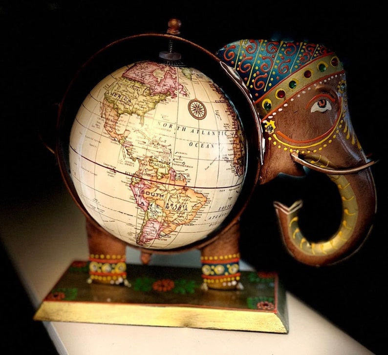 Metal Globe, Globe Stand, World Globe, Elephant Decor, Office Decor, Gift for Him Etsy