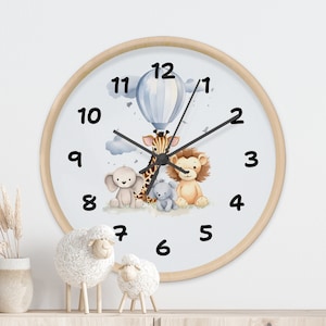 Jungle Nursery Wall Clock, Wooden Wall Clock, Cute Baby Gift Idea, Childrens Safari Animal Wall Decor. Baby Decor, Nursery Wall Clock, C1-24