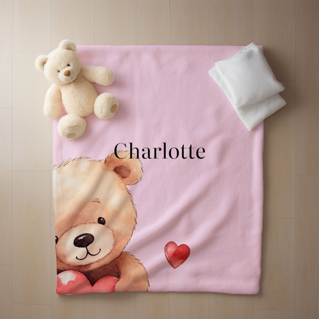 Personalized Teddy Bear Baby Blanket Blanket Kids Name Baby Etsy