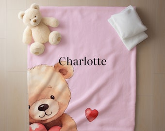 Personalized Teddy Bear Baby Blanket, Blanket Kids Name, Baby Crib Blanket, Soft Blaket, Blanket for Kids, Teddy Bear Throw Blanket, C4-3