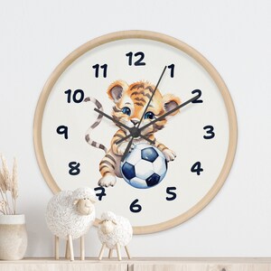 Fotball Theme Nursery Wall Clock, Cute Tiger Wall Decor, Baby Boy Nursery, Soccer Nursery Decor, Gifts For Boys, Soccer Theme Gift, C1-26
