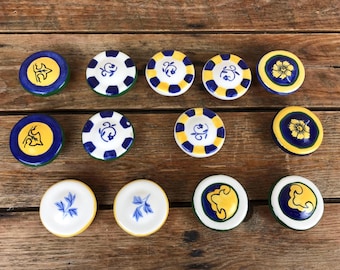 Vintage Whimsical Hand-Painted Ceramic Cabinet Drawer Knobs Round Floral Lot 13