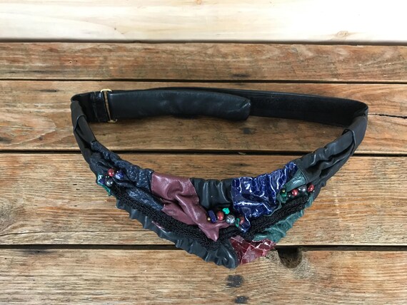 Vintage Handmade? Leather Patchwork Statement Bel… - image 2