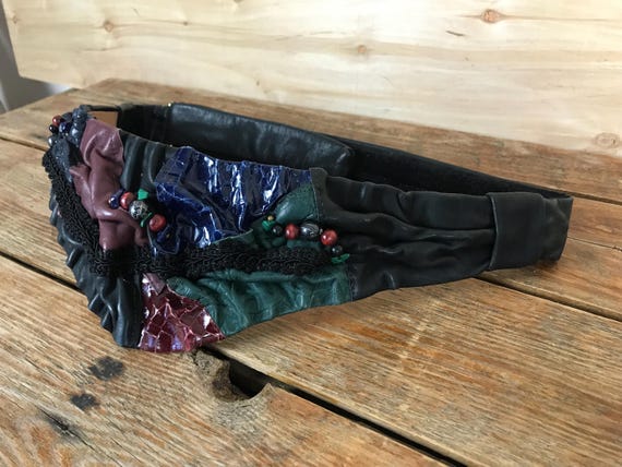 Vintage Handmade? Leather Patchwork Statement Bel… - image 5