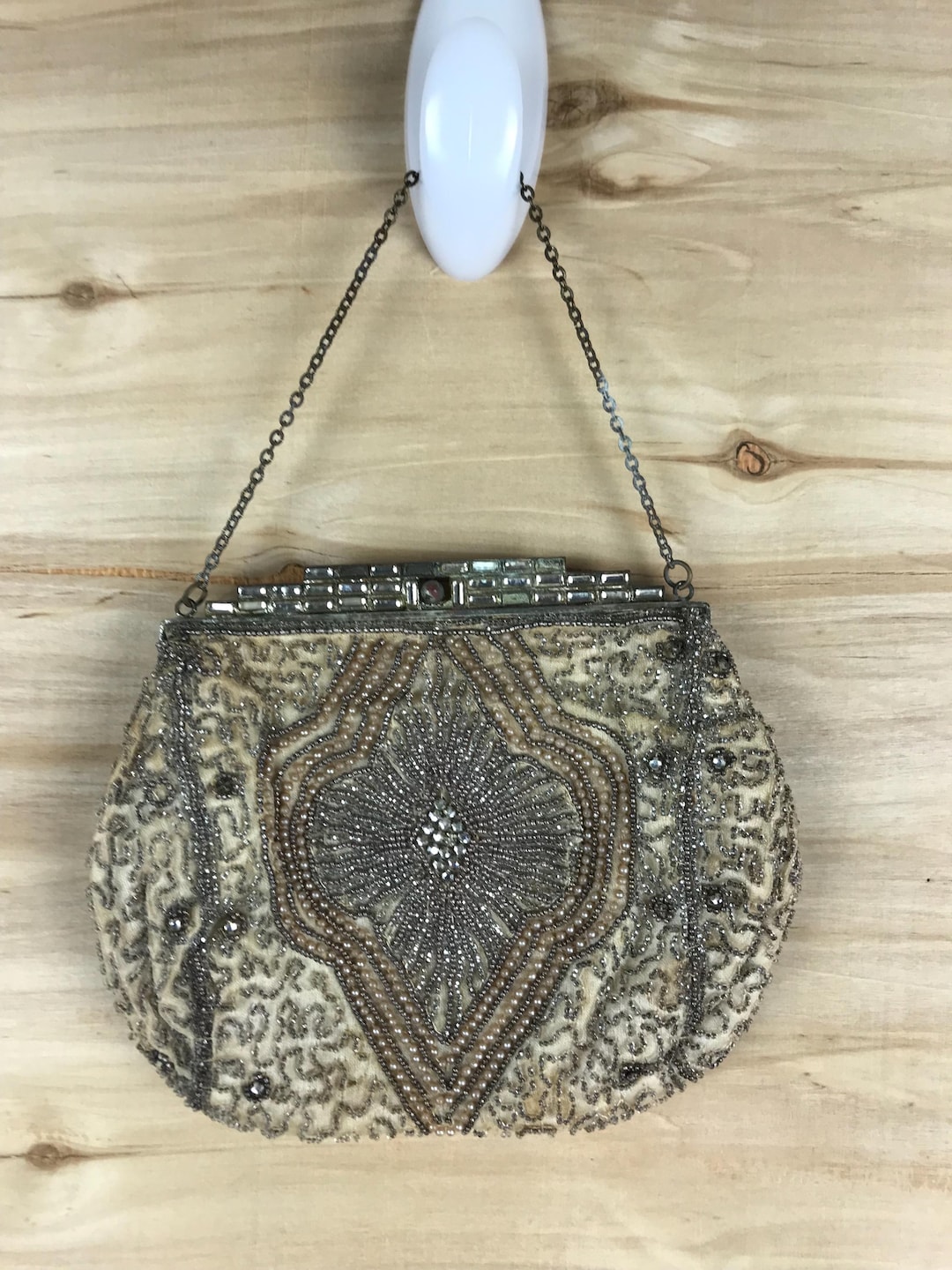 Antique Art Deco Beaded Evening Purse Cream Ornate Glass Beads 1920s ...