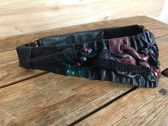 Vintage Handmade? Leather Patchwork Statement Bel… - image 4