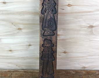 Vintage Hand Carved Wood Cookie Mold – Dutch Speculaas, Wall Hanging
