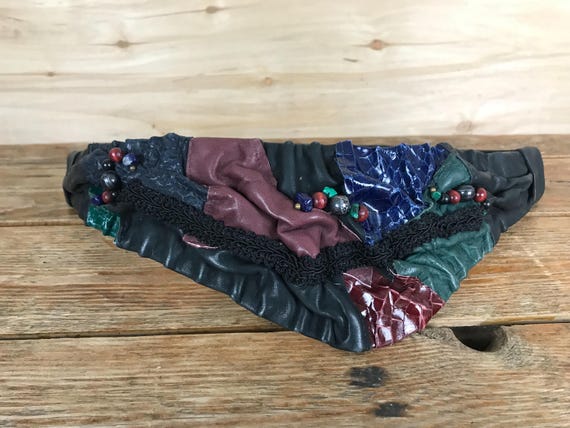 Vintage Handmade? Leather Patchwork Statement Bel… - image 3