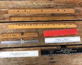 Lot of 9 Vintage 6-12" Wood & Plastic Rulers Advertising