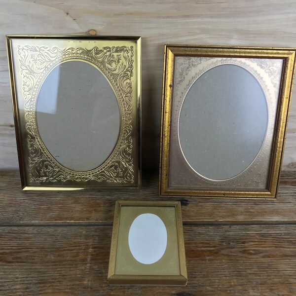 Lot of 3 Vintage Shadow Box Picture Frames - Gold Metal Ornate Mat - 2 Larger, 1 Smaller