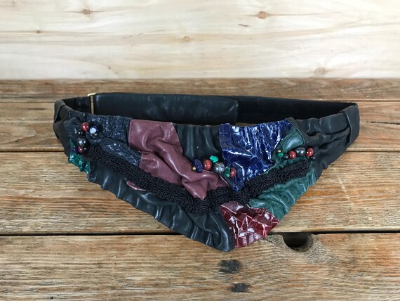Vintage Handmade? Leather Patchwork Statement Bel… - image 1