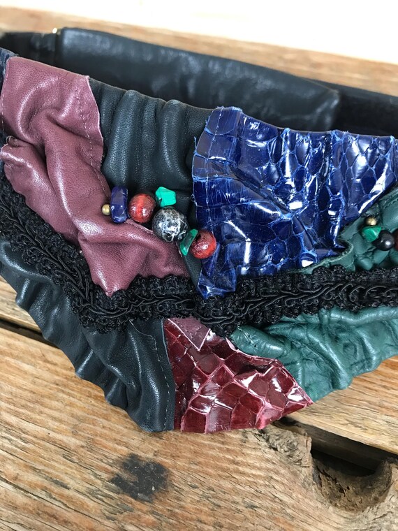 Vintage Handmade? Leather Patchwork Statement Bel… - image 6