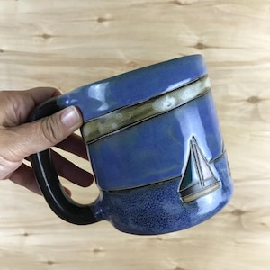 Mara Stoneware Mug Lighthouse 16 oz  Handcrafted Pottery Mexico Large Coffee Mug