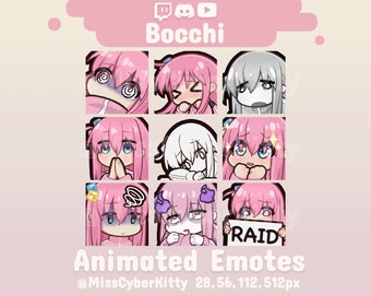 ANIMATED Twitch & Discord Custom Emote Pack | Pink Rock Introvert Anime Girl (9 Character Emotes)