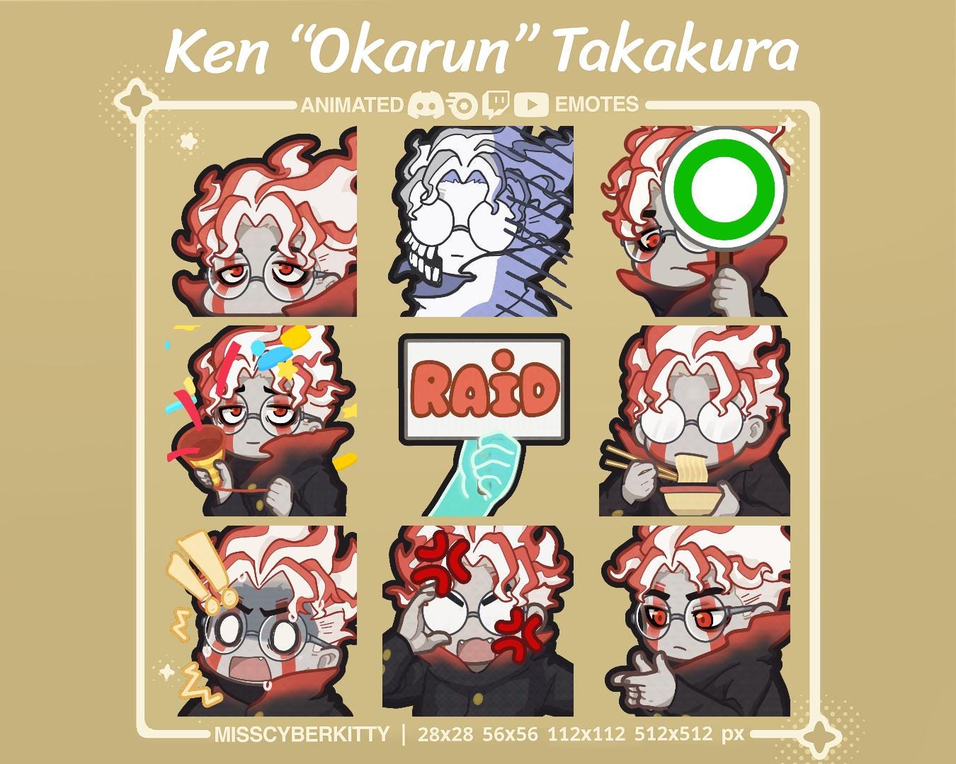 ANIMATED Twitch & Discord Custom Emote Pack | Ghost-Cursed Turbo Anime Boy