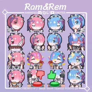 ANIMATED Twitch & Discord Custom Emote Pack | Twin Blue and Pink cute demon maids