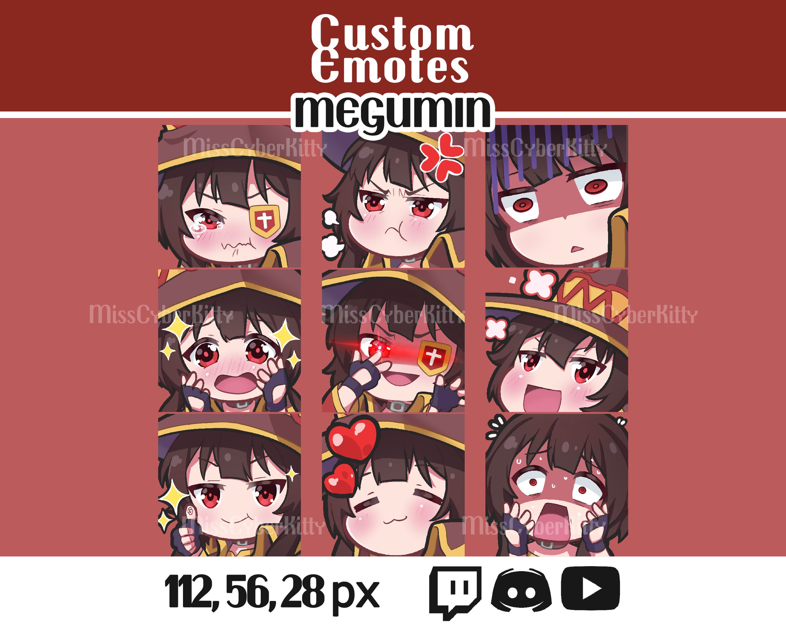 Twitch & Discord Custom Emote Pack | Explosion Magic Anime Girl Magician Arch-wizard (9 Character Emotes)