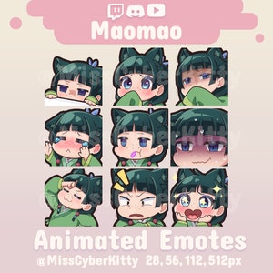 Paquete de emoticones personalizados ANIMADOS de Twitch y Discord / Chica gato anime de boticario médico (emoticones de 9 personajes)