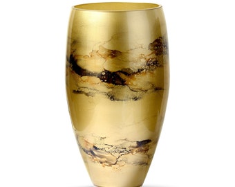 Vaas Goud, Glas Marmer, Elegante, Hoogte 38 cm