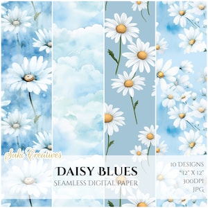 Daisy Blues / 10 diseños sin costuras - Papeles digitales / Fabricación de tarjetas, Álbum de recortes, Diario basura / Uso comercial gratuito
