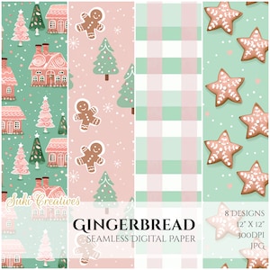 Gingerbread | 8 Seamless Designs - Digital Papers | Card Making, Scrapbook, Junk Journal | Free Commercial Use