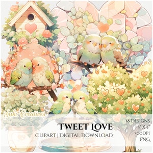 Tweet Love Clipart / 18 Diseños - Fondo transparente PNG / Creación de tarjetas, Álbum de recortes, Diario basura / Uso comercial gratuito