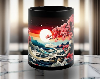 Japanese cherry blossom sunset by the sea mug