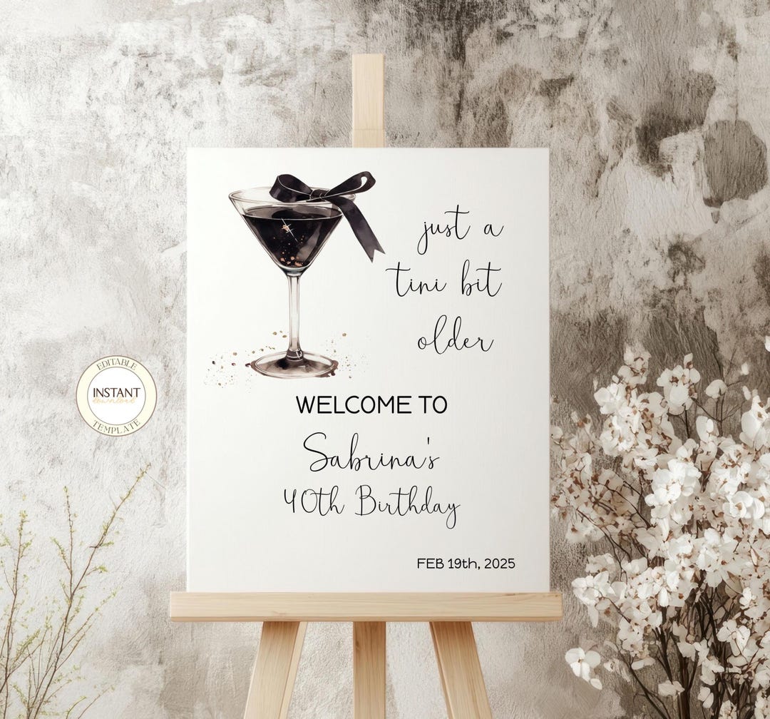 Welcome Bit Just a Tini Bit Older Welcome Sign Editable Template Minimalist Black ...