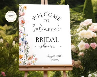 Editable Wildflower Welcome Sign Template Printable Bridal Shower Welcome Sign Shower Decor Digital Download