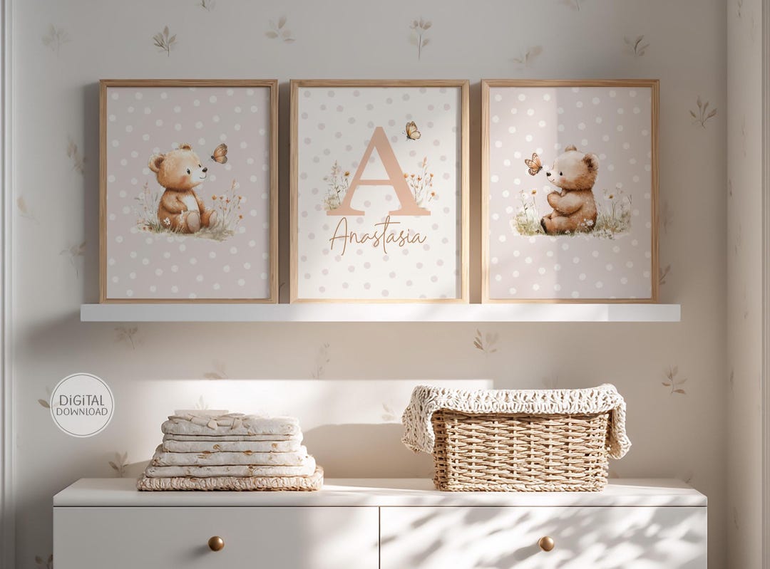 Teddy Bear Nursery Wall Art Prints Set of 3 Personalized Name ...