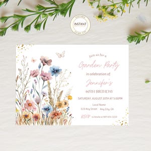 Wildflower Garden Party Invitation: Editable Floral Birthday Template (Digital Download)