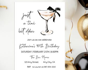 40th Birthday Editable Invitation Just a Tini Bit Older Minimalist Black Coquette Bow Party Invite Digital Template Download Printable