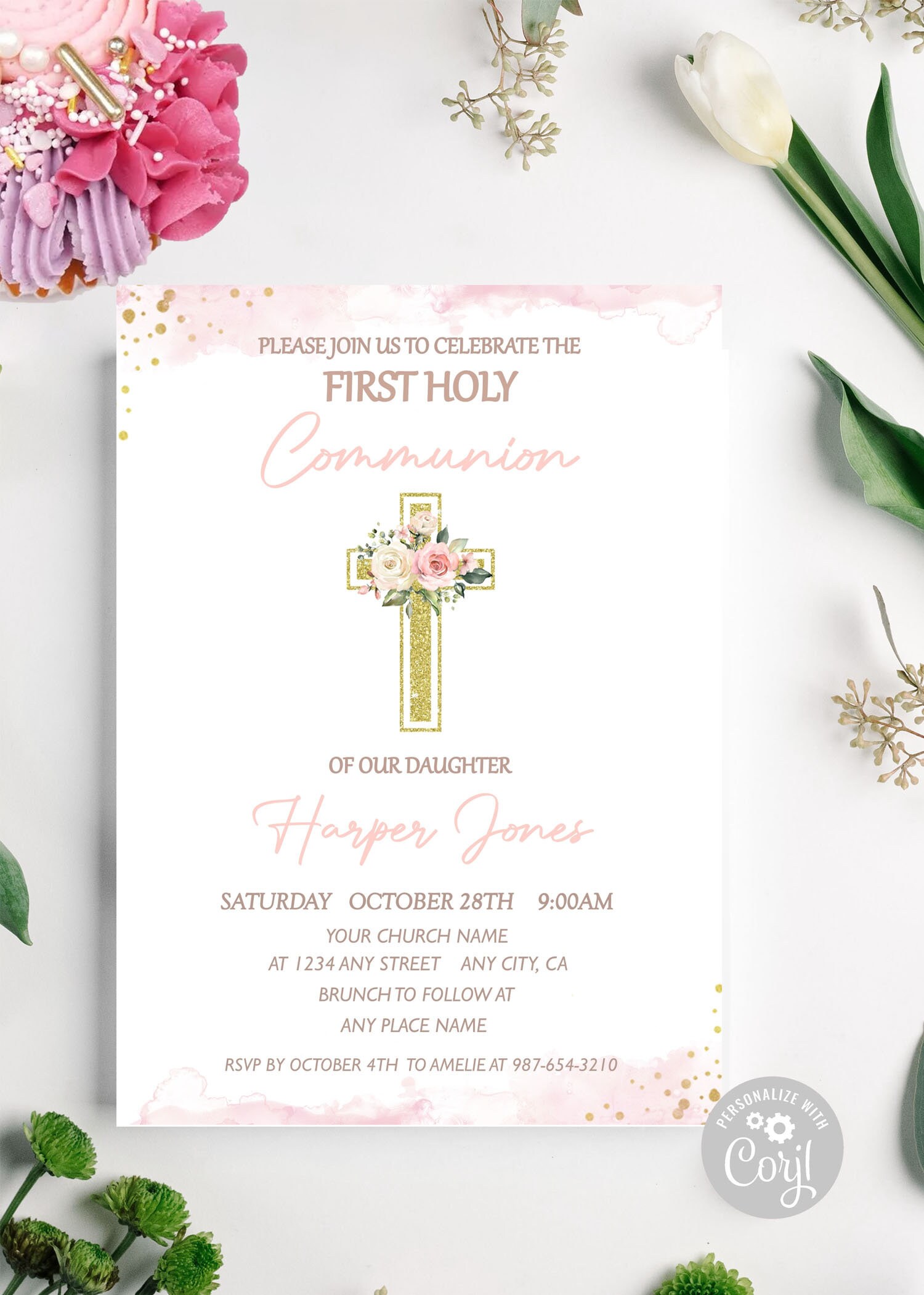 Editable First Holy Communion Invitation Girl Communion Etsy Canada