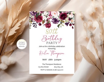 80th Birthday Floral Party Editable Invitation Spring Roses Birthday Any Age Invite Instant Digital Download Printable Template