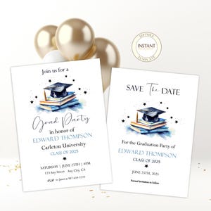Abschlussfeier bearbeitbare Einladung Sparen Sie die Datumsklasse von 2025 Digitale Vorlage Angepasst College Universität Grad Party Download Printable
