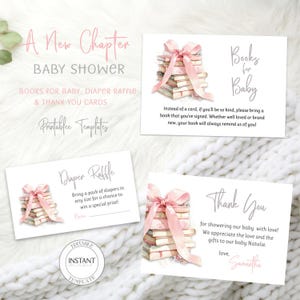 Jeu de cartes modifiables livre d'histoires Baby Shower nouveau chapitre livres pour couches de bébé tombola carte de remerciement à télécharger modèle numérique imprimable BS1